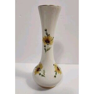 Holley Ross PA Distinguished China, 22kt Gold Trim Yellow Daisy Bud Vase